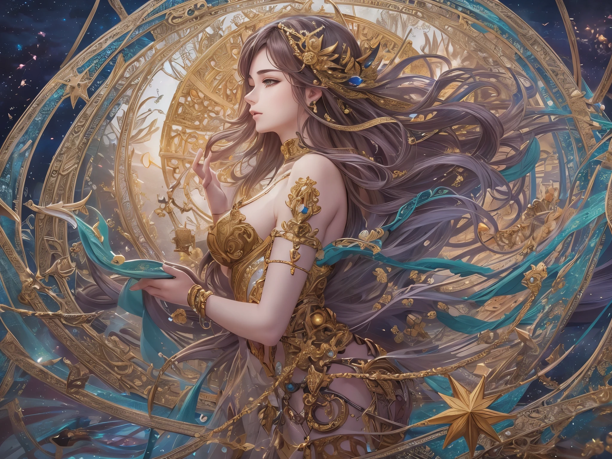 ((highest quality)),(Ultra-high resolution),(Very detailed),(Detailed Description),((The best CG)),(A masterpiece),Ultra-precise art,amazing drawing art,(Fantasy art with intricate detail:1.5), (woman:1.7),(Beautiful and well-proportioned face:1.5), Star Ring
