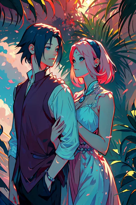 Sasusaku The couple in the photo is deeply in love and lost in the moment.. Sasuke, El hombre es alto y guapo., westeh chiselled...