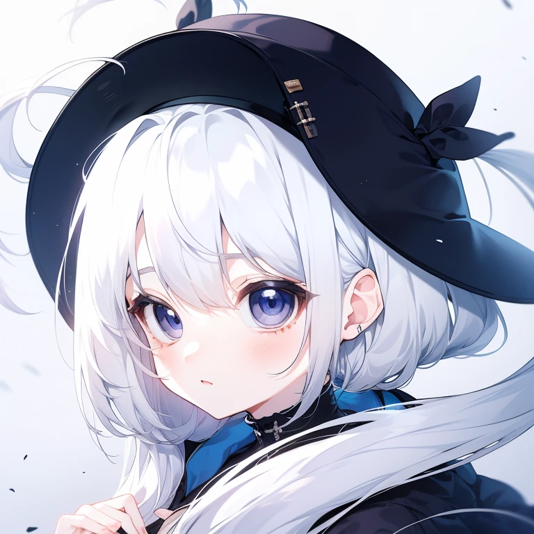 cheveux blancs，fille，khd，4k，visage sans expression，Style animé，profil，fond blanc，