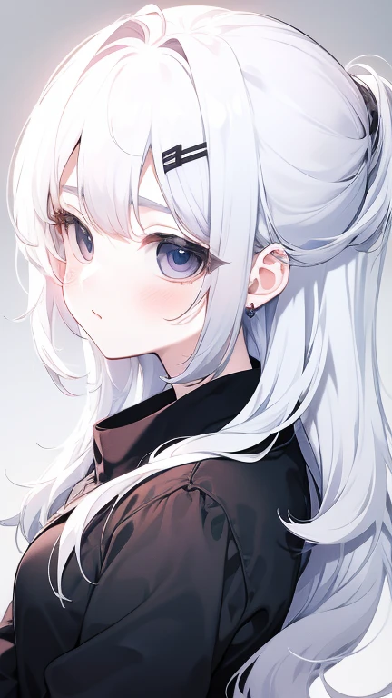 cheveux blancs，fille，khd，4k，visage sans expression，Style animé，profil，fond blanc，