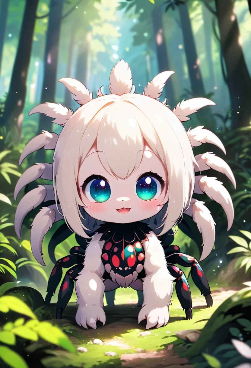 Anime girl with blue eyes and a spider costume in the woods - SeaArt AI