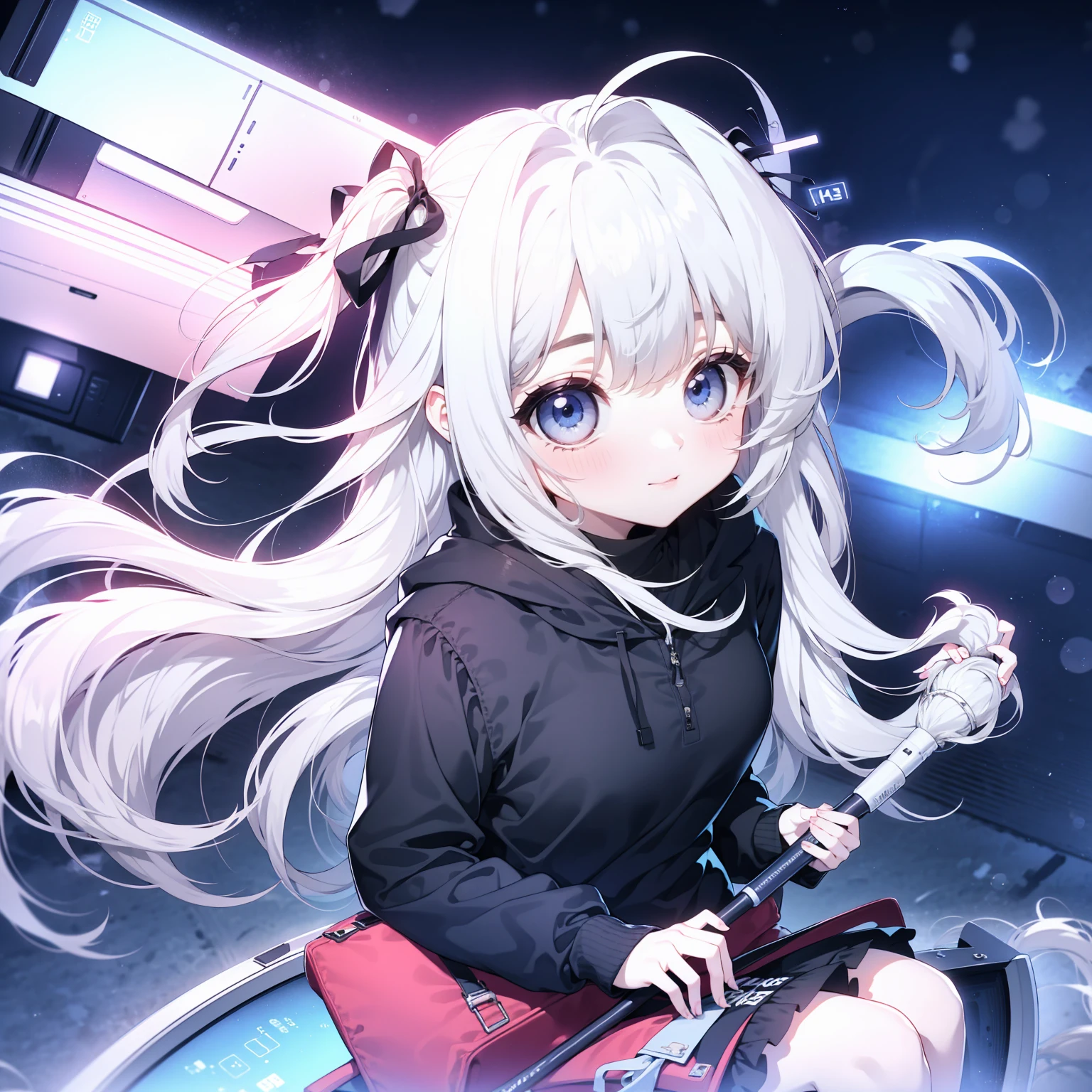 White Hair，Girl，KHD，4K，Expressionless face，Anime Style，profile，Night sky background，Spring Casual Fashion,