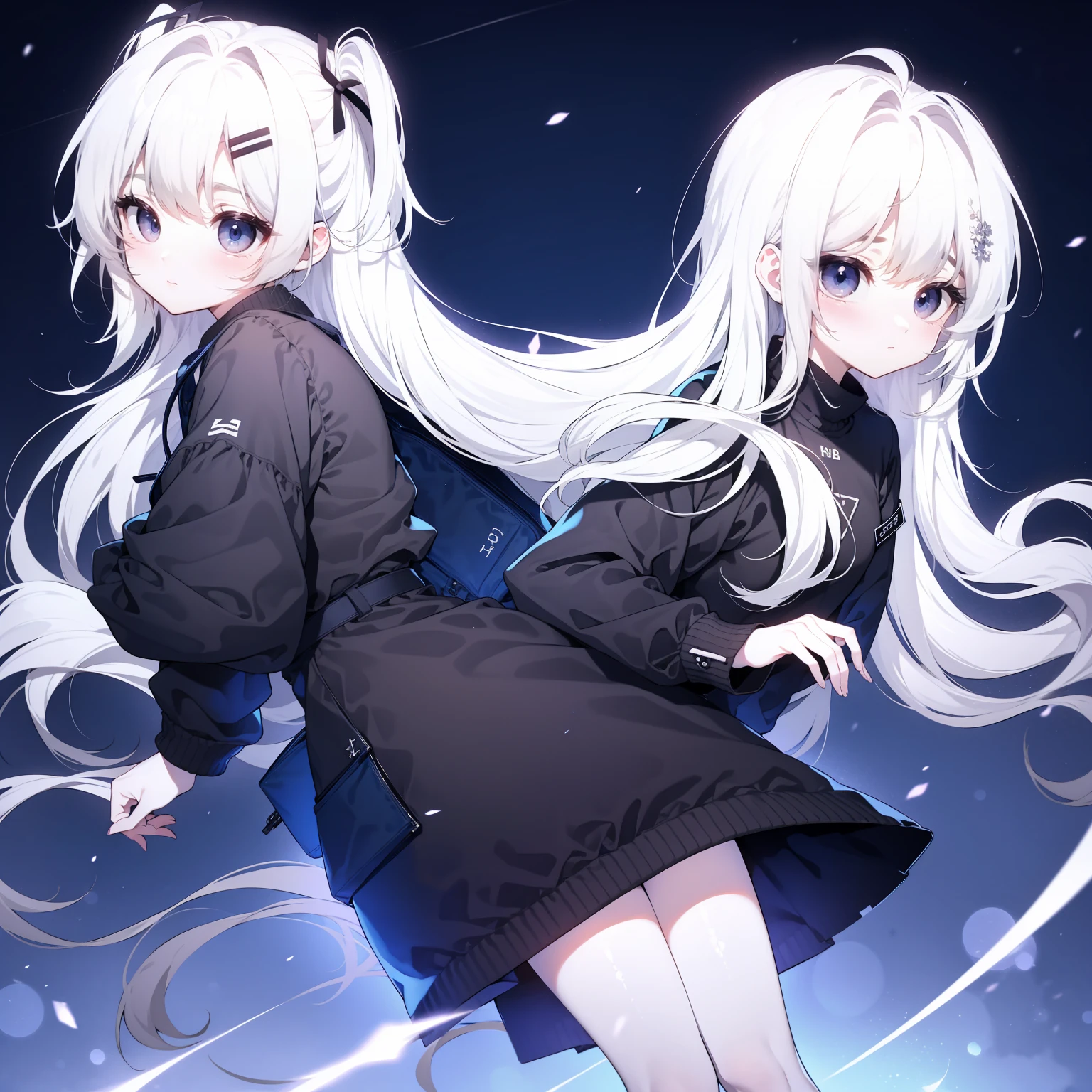 White Hair，Girl，KHD，4K，Expressionless face，Anime Style，profile，Night sky background，Spring Casual Fashion,