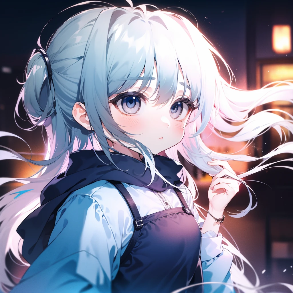 cheveux blancs，fille，khd，4k，visage sans expression，Style animé，profil，fond de ciel nocturne，Mode décontractée du printemps,((Trois yeux blancs)),