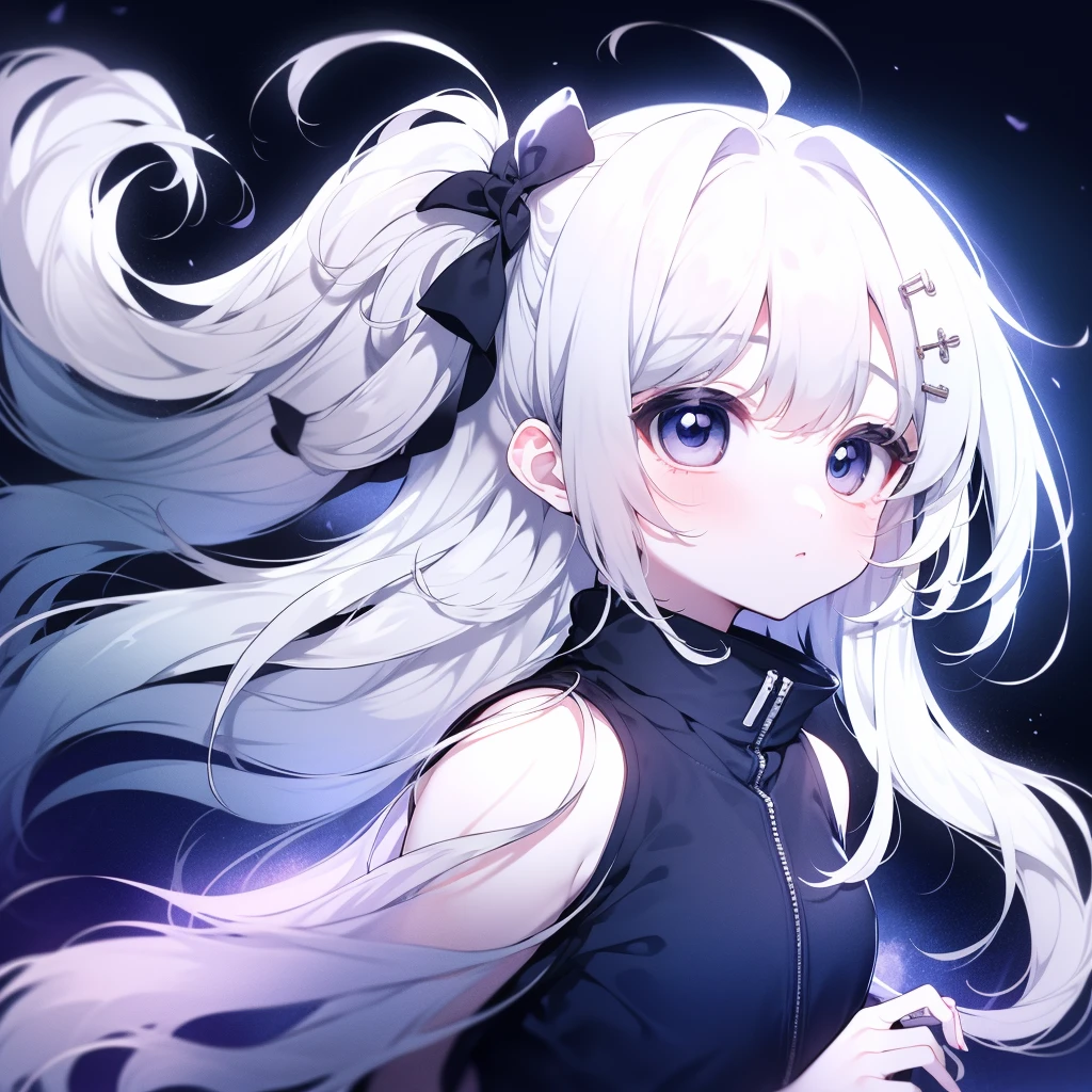 cheveux blancs，fille，khd，4k，visage sans expression，Style animé，profil，fond de ciel nocturne，Mode décontractée du printemps, ((Trois yeux blancs)),