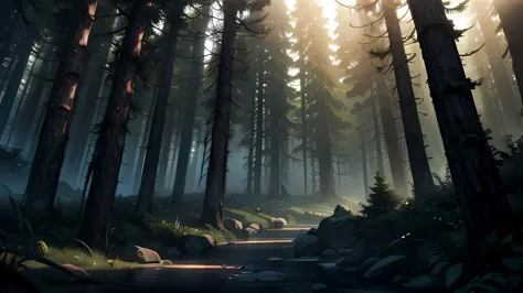 (high resolution,absurd,incredibly absurd,large file size,volumetric lighting,moody lighting),
(forest, evening,),