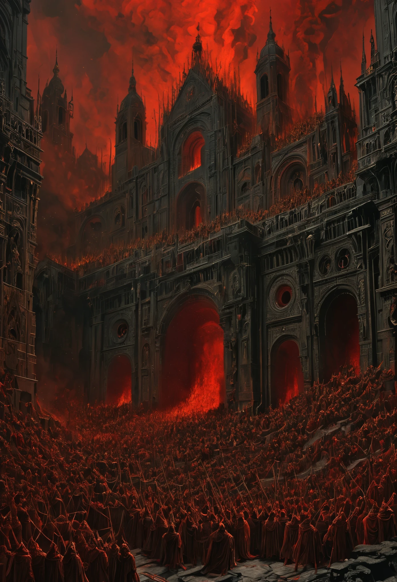 escenas del infierno, Extraído del libro de Dante Alighieri, Estilo Gustave Doré, 4k, detallado.