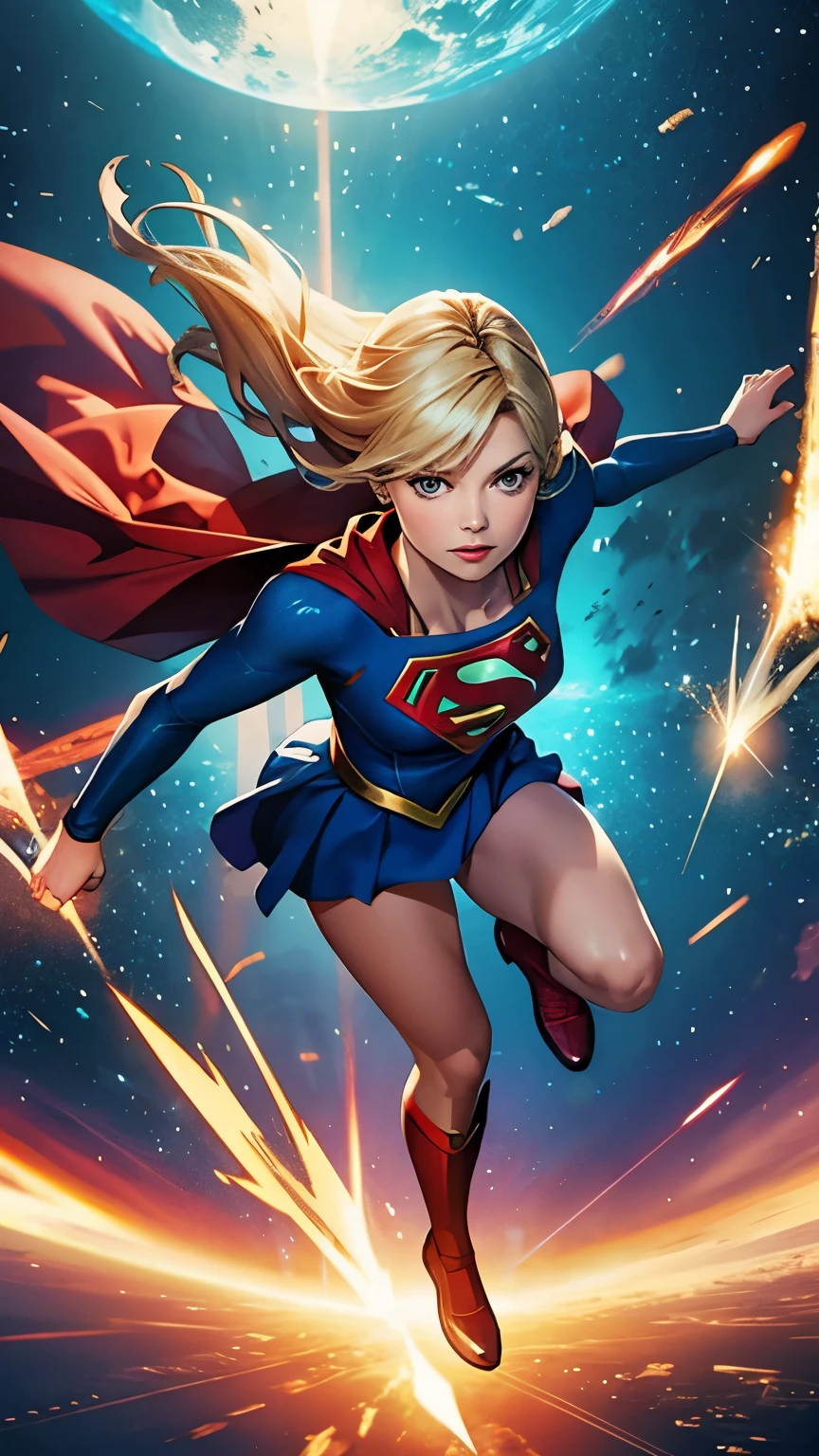 Supergirl flying through time and space