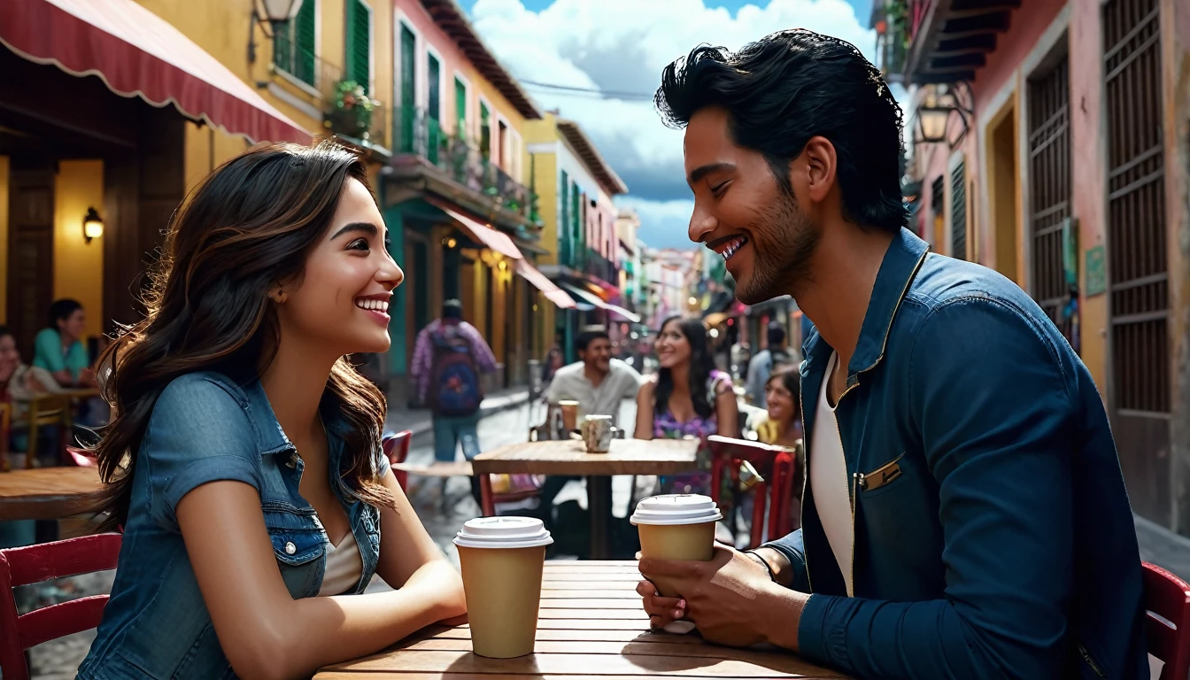 (Ultra realistic image, 42K, ultra-hd), IAs Ana and Miguel walk through the busy streets, their paths cross with a group of friends. They stop to talk and laugh, and soon they are surrounded by a cloud of positive energy. As the afternoon passes, Ana and Miguel feel more and more connected, as if they had known each other their entire lives.
When it's time to say goodbye, Ana and Miguel exchange meaningful looks. There are no words spoken, but the message is clear: there is something special happening between them.
With smiles on their faces and hearts full of hope, they go their separate ways, knowing that their destinies are intertwined. The flirtation of glances in the cafe was just the beginning of something magical.