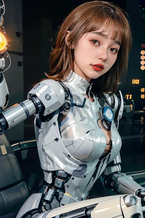 thaifacemixx, (photorealsitic:1.4)、((a beauty girl:1.6)), 1 full-body cyborg girl, nipple, , sixteen years old、nohumans、((the sk...