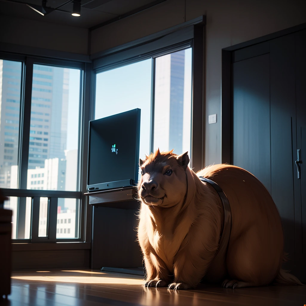 Best quality,masterpiece,ultra-detailed high res,(photorealistic),raw photo,illustration, A Capybara standing on surf board, in the space. backround space, stars and planets. funny, cinematic lighting, special light effects