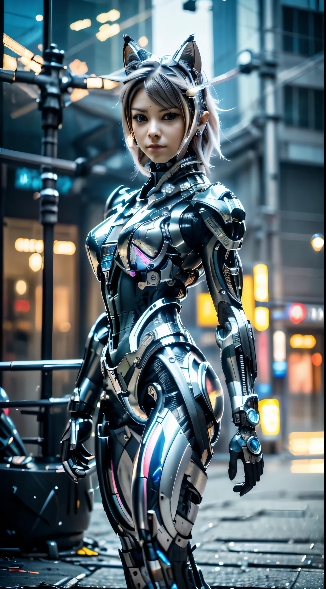 a cute kitten made of metal、(cyborgs:1.1)、([tailed|Details wire]:1.3)、(intricate detailes)、hdr、(intricate detailes、Hyper-detailing:1.2)、Cine Video、Halo Shadow、central ,latex