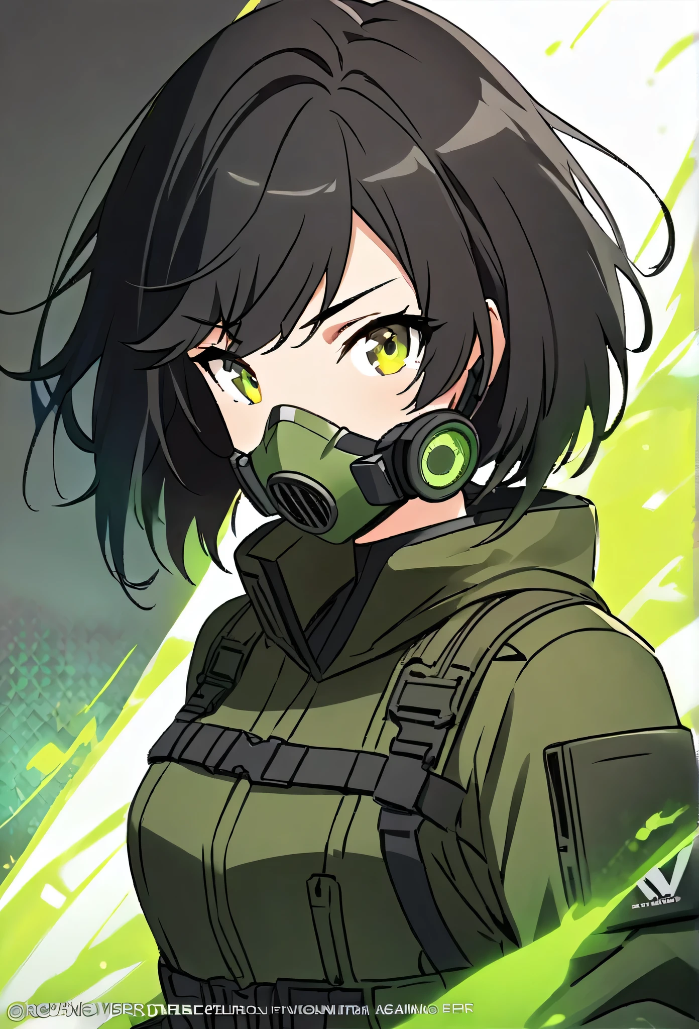 beautiful japanese young woman, extreme detailed, bodysuit, gloves, belt, thigh boots, (valorantViper:1.2), bodysuit, gloves, belt, thigh boots, respirator, looking at viewer, face, portrait, close-up, green, slender, (combat ready stance), (tactical outfit), (solo character), (gaming theme:1.5), short hair, green, (black hair), (milittary gear), (gas mask:0.4), (poisonous green:1.2), (glowing effects),