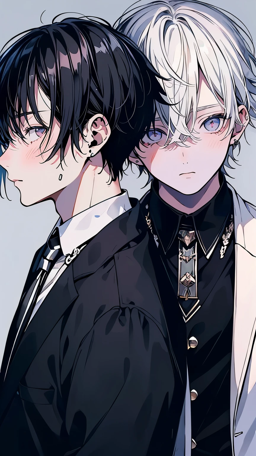 Dos chicos anime con cabello blanco y cabello negro están uno al lado del  otro - SeaArt AI