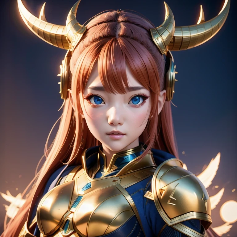 side，close up，There was a woman wearing a horned helmet, Unreal Engine render + goddess, 3D Rendering Character Art 8K, Rendering a cute 3D anime girl, Personagem pequeno. Unreal Engine 5, Realistic anime girl rendering, Valkyrie-style character, Akihiko Yoshida. Unreal Engine, Girl in knightly armor, Artwork in the style of Guweiz, 1 Girl, Solitary，