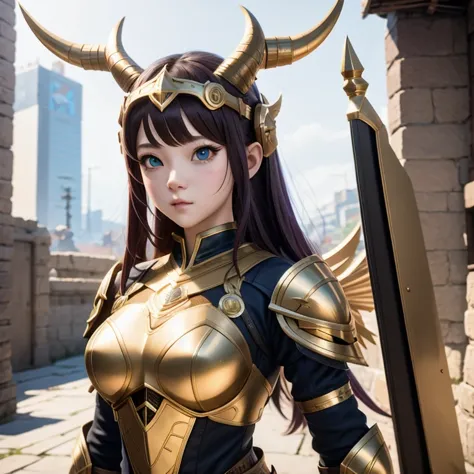 side，close up，there was a woman wearing a horned helmet, unreal engine render + goddess, 3d rendering character art 8k, renderin...