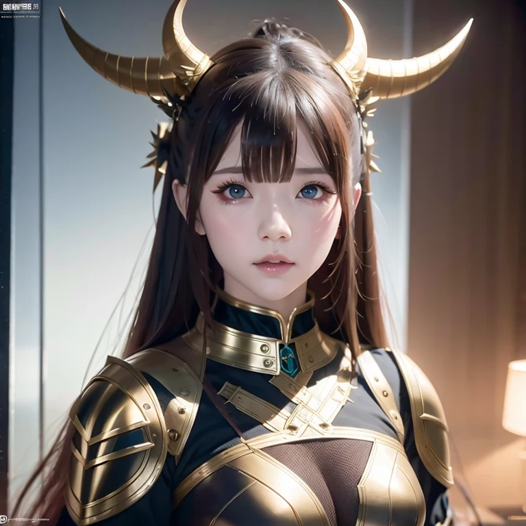 side，close up，There was a woman wearing a horned helmet, Unreal Engine render + goddess, 3D Rendering Character Art 8K, Rendering a cute 3D anime girl, Personagem pequeno. Unreal Engine 5, Realistic anime girl rendering, Valkyrie-style character, Akihiko Yoshida. Unreal Engine, Girl in knightly armor, Artwork in the style of Guweiz, 1 Girl, Solitary，