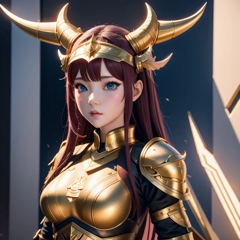 （（））de cerca，Había una mujer que llevaba un casco con cuernos., Motor irreal render + diosa, Arte de personajes de renderizado 3D 8k, Representando una linda chica anime en 3D, Personaje pequeño. Motor irreal 5, Representación realista de chica anime, Personaje estilo Valquiria, Akihiko Yoshida. Motor irreal, Chica con armadura de caballero, obra de arte al estilo de guweiz, 1 chica, Solitario，