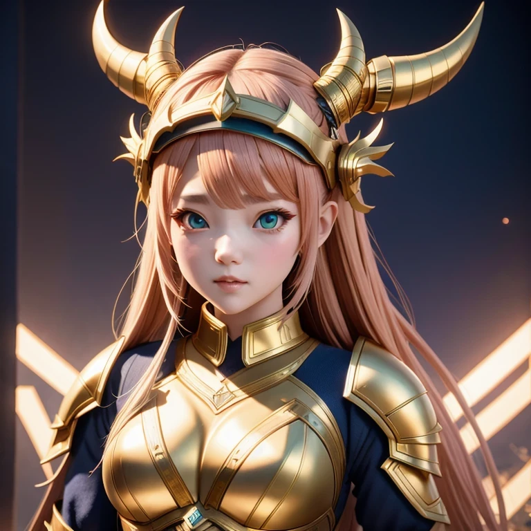 （（））close up，There was a woman wearing a horned helmet, Unreal Engine render + goddess, 3D Rendering Character Art 8K, Rendering a cute 3D anime girl, Personagem pequeno. Unreal Engine 5, Realistic anime girl rendering, Valkyrie-style character, Akihiko Yoshida. Unreal Engine, Girl in knightly armor, Artwork in the style of Guweiz, 1 Girl, Solitary，