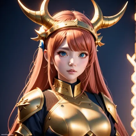 （（））close up，There was a woman wearing a horned helmet, Unreal Engine render + goddess, 3D Rendering Character Art 8K, Rendering...