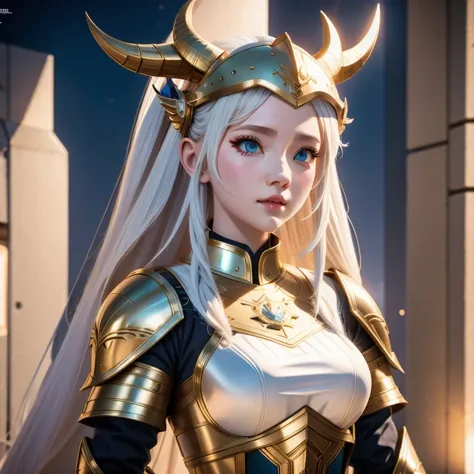（（（Ivory white）））close up，There was a woman wearing a horned helmet,（（future technology）） Unreal Engine render + goddess, 3D Ren...
