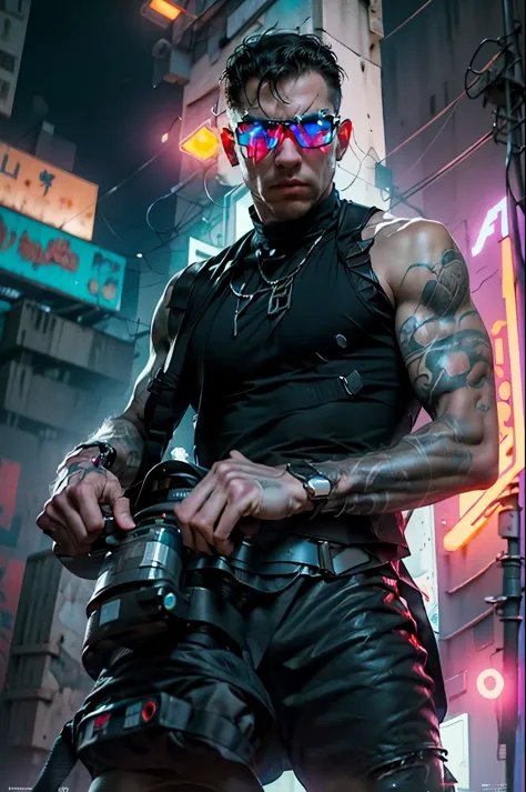 ((best quality)), ((masterpiece)), (very detailed body and face:1.3), 3d, beautiful (cyberpunk:1.3) beautiful young man with hai...