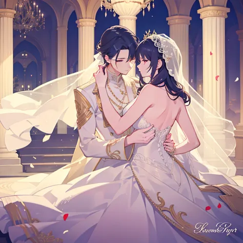 "yaoi wedding, elegant and romantic, breathtakingly beautiful, exquisite detail, great lighting, tender affection, dreamy atmosp...