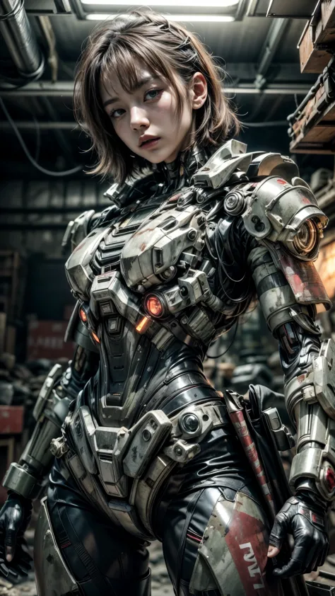 (masterpiece, best quality, photorealestic:1.4), , (uhd, 8k wallpaper, high resolution), japaness girl as a cyborg soldier in a ...