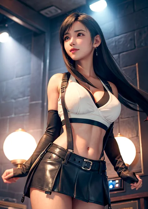 (Reality: 1.4), top quality, Very delicate and beautiful, high resolution, 1 Girl, Tifa_Lockhart, whole body,Smile, Cowboy shoot...