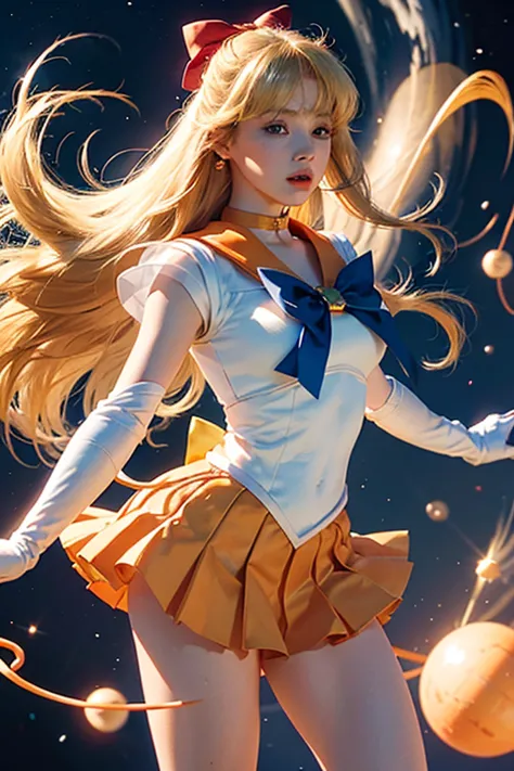 masterpiece, best quality, highres, sv1, 1girl, solo, sailor senshi uniform, sailor venus, blonde hair, magical girl, (blue eyes...