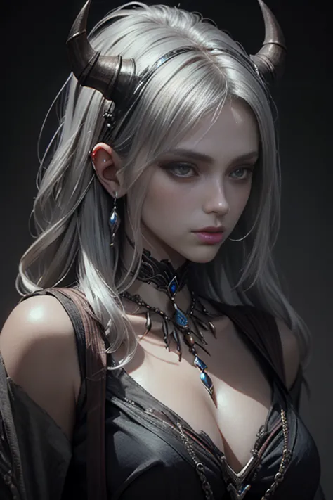 Ancient, noble demon, Vivian, silver hair, rings, female creature, prehistoric era, heiress, Extremely realistic shading, master...