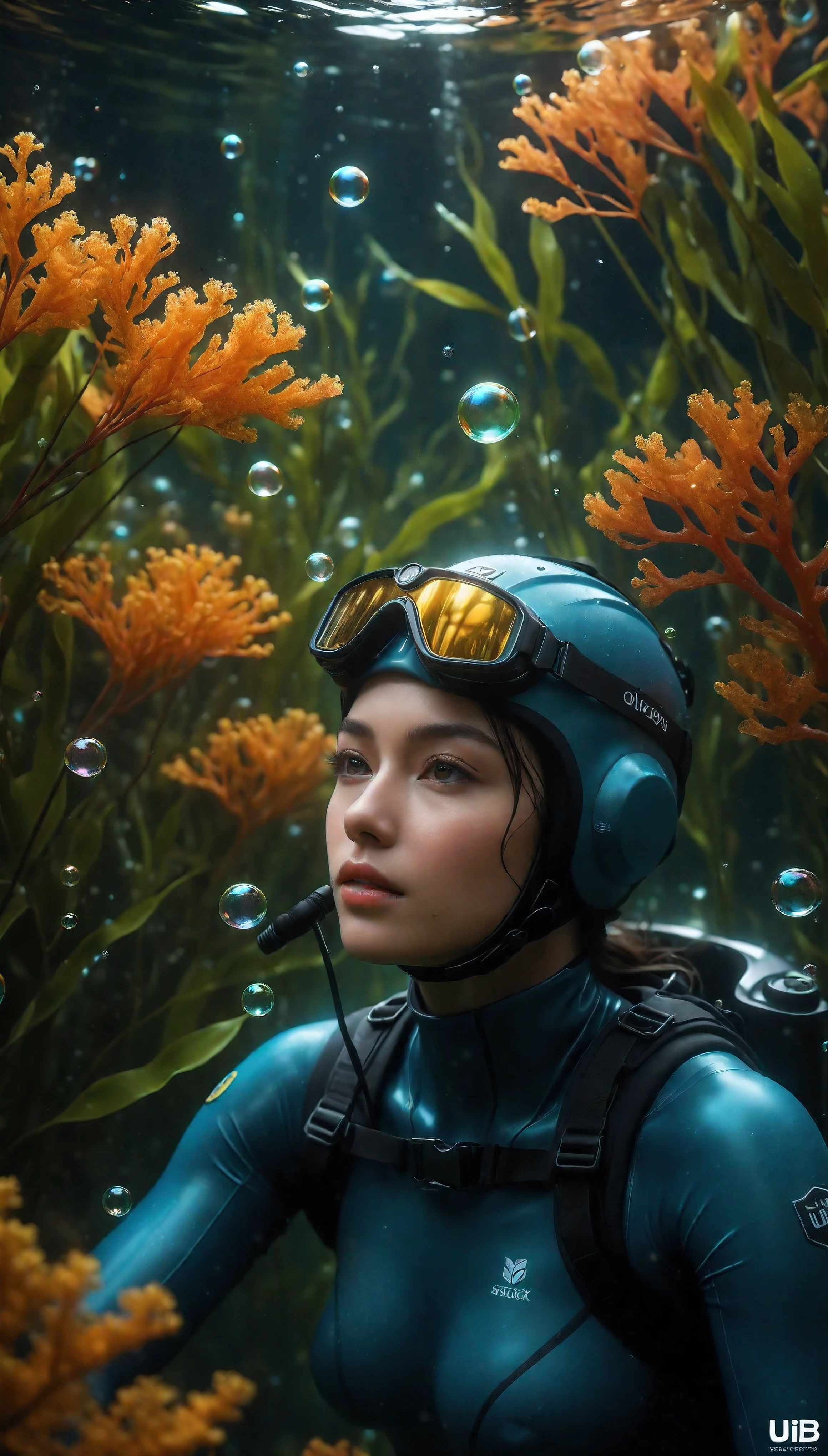 ((Masterpiece in maximum 16K resolution):1.6),((soft_color_photograpy:)1.5), ((Ultra-Detailed):1.4),((Movie-like still images and dynamic angles):1.3). | (cinematic full body photo shot of beautiful Diver underwater), (Beautiful Diver),  (tyndall effect), (a lot of bubbles), (coral), (mangroves), (neptune grass), (shimmer), (visual experience), (Realism), (Realistic),award-winning graphics, dark shot, film grain, extremely detailed, Digital Art, rtx, Unreal Engine, scene concept anti glare effect, All captured with sharp focus. | Rendered in ultra-high definition with UHD and retina quality, this masterpiece ensures anatomical correctness and textured skin with super detail. With a focus on high quality and accuracy, this award-winning portrayal captures every nuance in stunning 16k resolution, immersing viewers in its lifelike depiction. | ((perfect_composition, perfect_design, perfect_layout, perfect_detail, ultra_detailed)), ((enhance_all, fix_everything)), More Detail, Enhance.