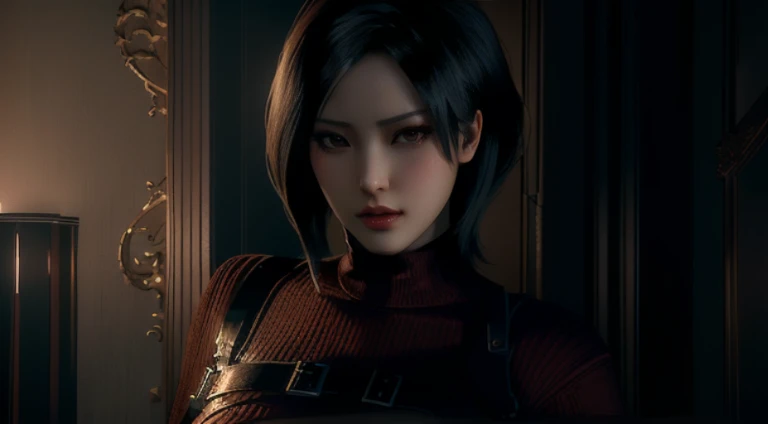 昏暗房间里的女性, 8k 肖像渲染, 魅力十足的 Jill Valentine, 给谁戴亚姆, 游戏CG, 矢追春间, 在 sfm 中呈现, 蒂法洛哈特的肖像, hints of 矢追春间, 完美黑暗, 逼真的镜头, 视频游戏渲染, 费伊·瓦伦丁, 女主角 