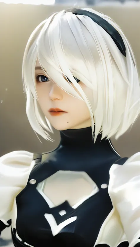 RealのSelfie、nier:Beautiful cosplay of 2B from Automata、2B takes a selfie、2Bのコスプレをした女性のSelfie、White skin、tall、Great style、Big Bre...