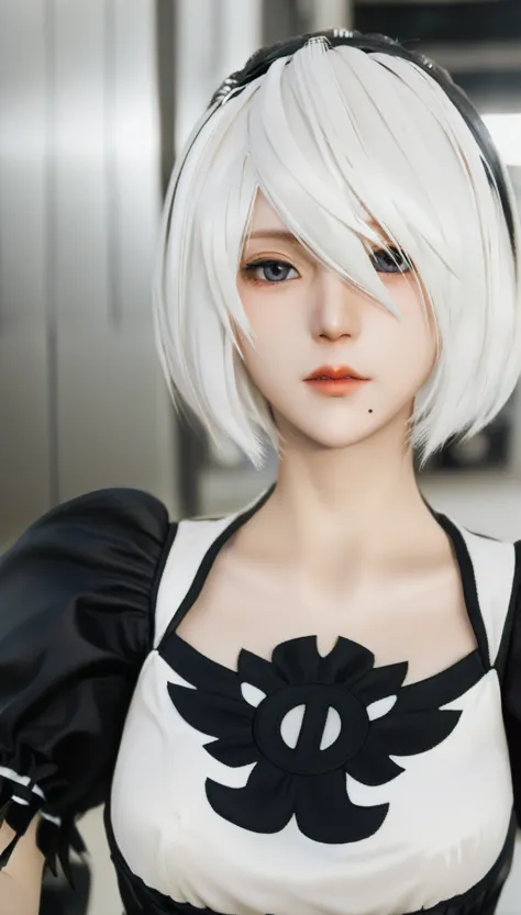 RealのSelfie、nier:Beautiful cosplay of 2B from Automata、2B takes a selfie、2Bのコスプレをした女性のSelfie、White skin、tall、Great style、Big Bre...