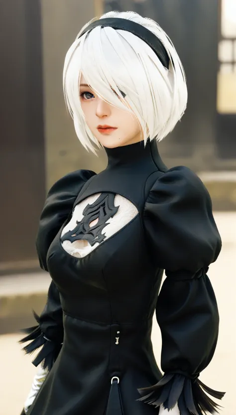 (blindfolded) nier&#39;s 2b: automata, with the highest quality and high resolution (8k), create a masterpiece, real photos, rea...