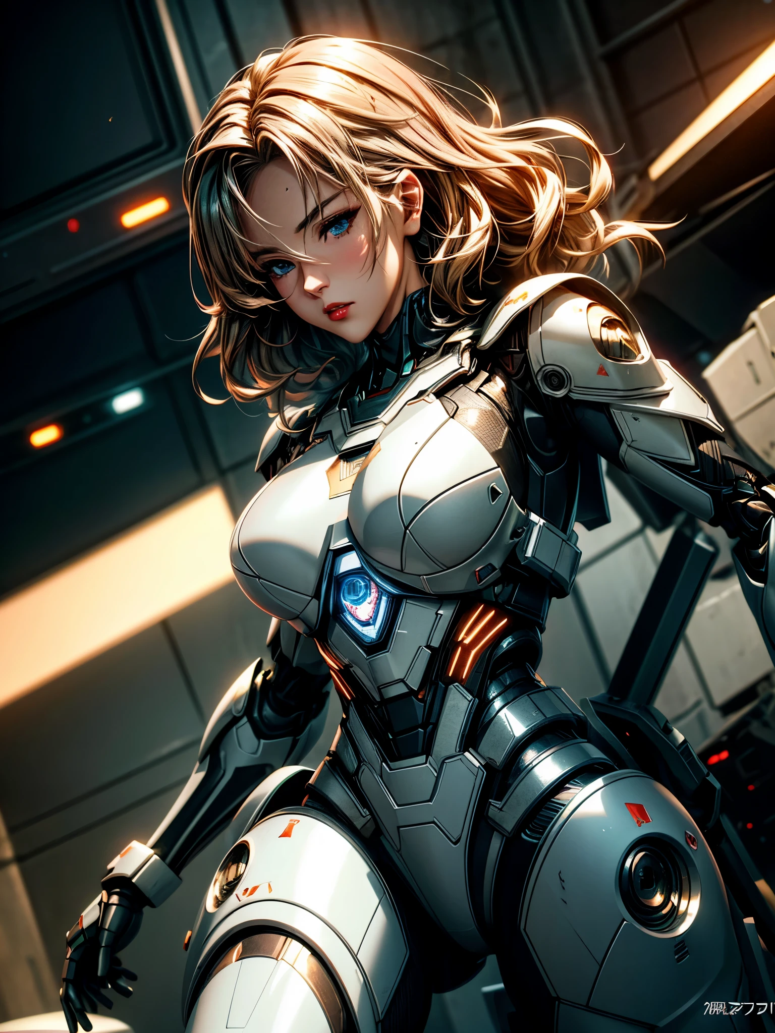 Medium shot, (Sexy female robot in futuristic armor with scratches and rust  - SeaArt AI