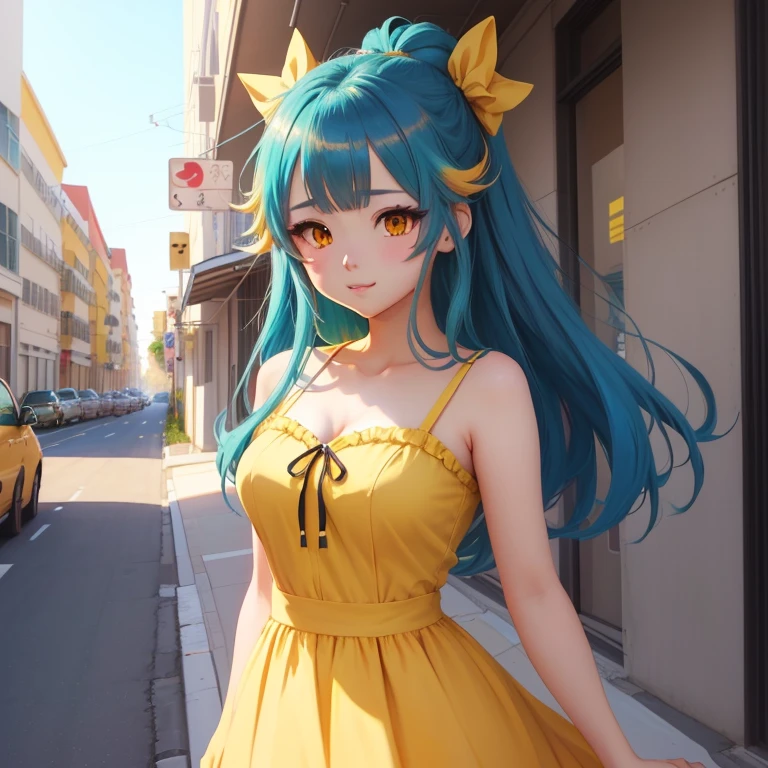 Anime-Mädchen mit gelbem Kleid und Hasenkopf in verschiedenen Farben., artgerm y atey ghailan, animierter Stil. 8k, animierter Stil 4 k, süßes Anime-Waifu mit einem schönen Kleid, Hergestellt mit Anime Painter Studio, weiche Anime-CG-Kunst, hochwertiger Anime-Kunststil, Digitale Kunst auf Pixiv, animierter Stild digital art, Moe Anime-Kunststil, digitale animierte Kunst