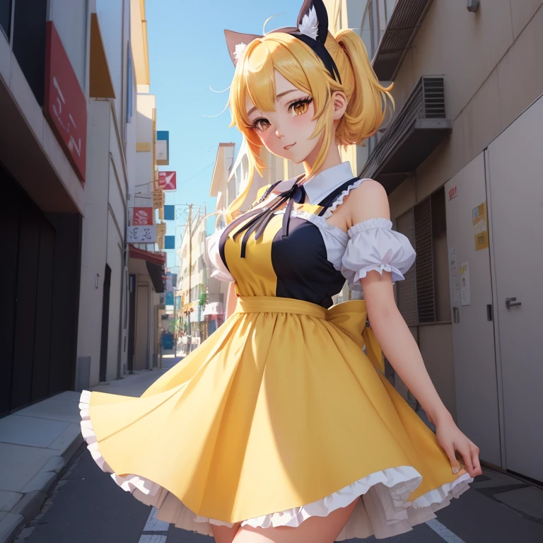 Chica anime con vestido amarillo y cabeza de conejo colores varios., artgerm y atey ghailan, estilo animado. 8k, estilo animado 4 k, lindo anime waifu con un bonito vestido, hecho con estudio de pintor anime, arte cg anime suave, high quality anime art style, arte digital en pixiv, estilo animadod digital art, Moe anime art style, arte animado digital