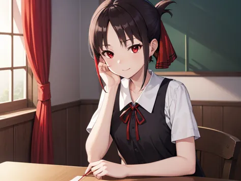 kaguyashinomiya, kaguya shinomiya, Folded ponytail, amount, hair ribbon, (Red eyes:1.5), red ribbon, ribbon, short hair, Side Lo...