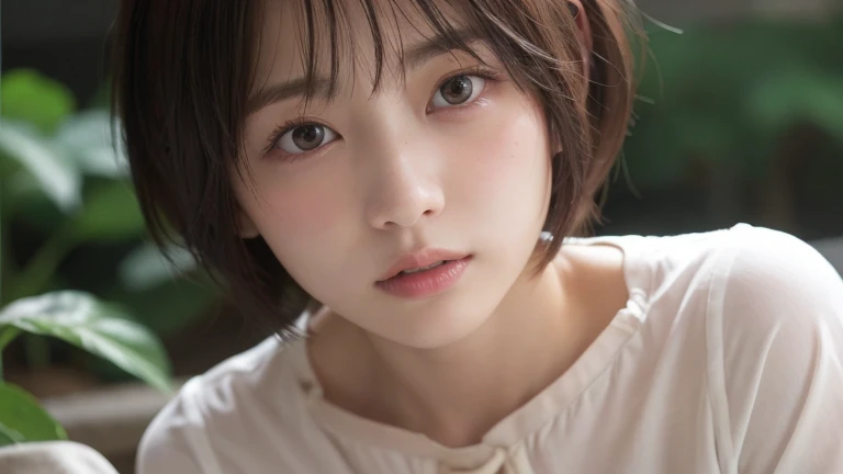 (Short Hair:1.2),(Wearing a blouse:1.2),1 girl,Japanese,21 years old,(Small breasts:1.3),(highest quality,masterpiece:1.3,超A high resolution,),(Ultra-detailed,Caustics),(Photorealistic:1.4,RAW shooting,)Ultra-Realistic Capture,Very detailed,High resolution 16K human skin close-up。 Natural skin texture、,Pores、、It needs to be detailed enough to be easily identifiable。 Skin should be even-toned and healthy looking。 Use natural light and colour, Sad expression, Looking at the camera, Perfect dynamic composition, Outdoor