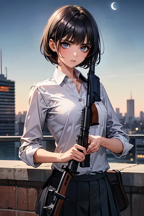 (((woman firing an automatic rifle:1.5、excluding sight,a detailed depiction of an automatic rifle:1.7))),synchronize your gaze a...