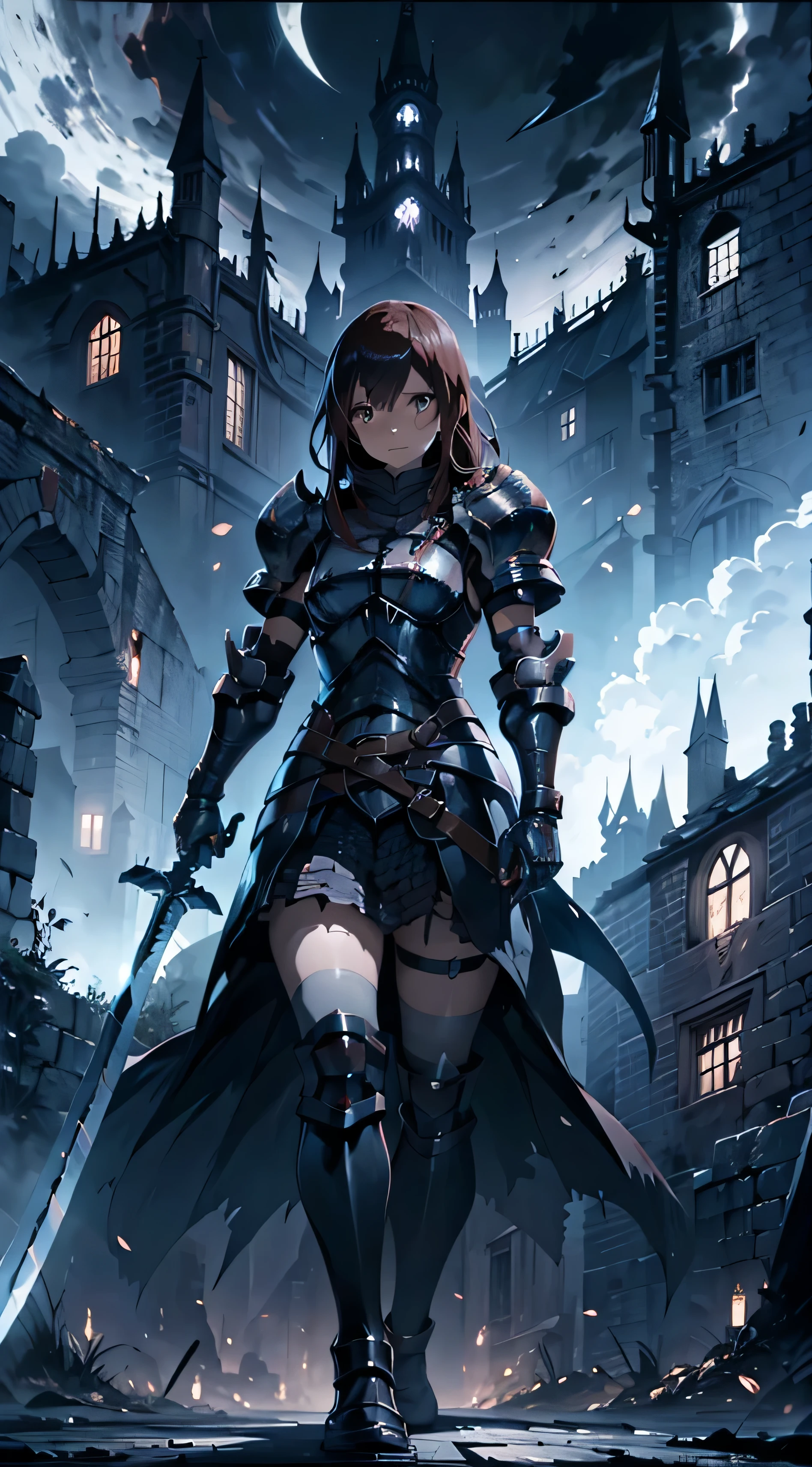 garçon anime en armure avec une épée, Les cheveux brun foncé, art des âmes sombres style, dark souls chevalier, the dark souls chevalier, artorias, fantasy chevalier, (armored chevalier) , style âmes sombres, schéma de couleurs des âmes sombres, evil chevalier, chevalier, undead chevalier, Style artistique Berserk, strong fantasy chevalier, art des âmes sombres, art conceptuel de la lame infinie, Erza écarlate