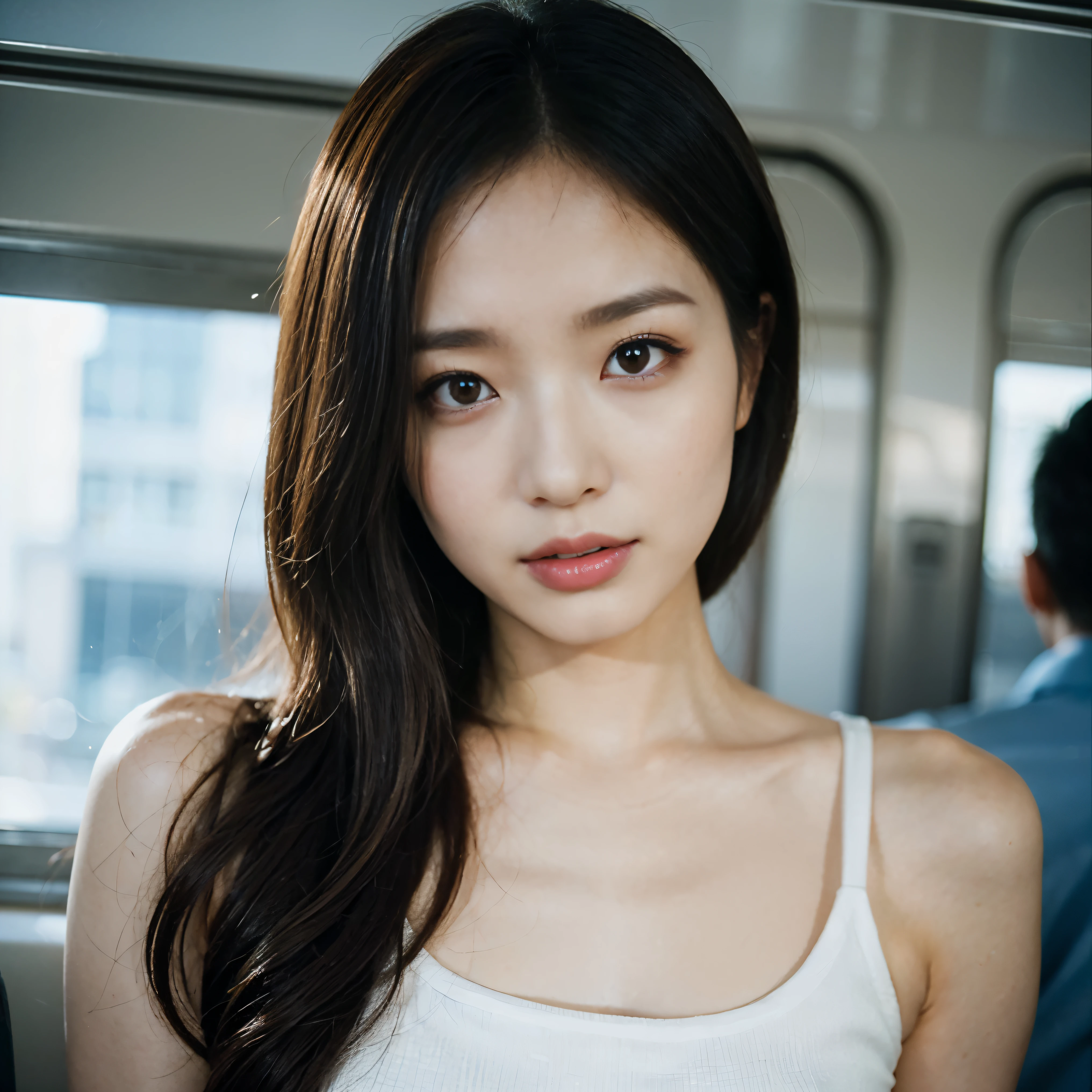 (highest quality、4k、High resolution、masterpiece: 1.2)、Super detailed、Real: 1.37、Young beautiful woman (Fashionable clothing、Painful expression、Perfect Skin)、Strong gaze、Bright lipstick、Detailed eyelashes 、Grit your teeth、Perfectly styled hair、Glowing Skin、Stylish accessories、Expressive eyes、An enviable sight、Striking a nervous pose on the train（Filled with natural light、Modern and sleek design、Elegant backgrounds）、Beige and black color palette、Subtle shimmer effect、 The soft lighting accentuates the feminine features.、Creates a glamorous and sophisticated atmosphere、((Hold back excretion))、((Hold back excretion expression))、((Hold back excretion expression))、((Sweat))、(((limit of patience))))、(((limit of patience))))、(((limit of patience))))、(((limit of patience))))、