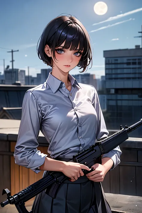 (((woman firing an automatic rifle:1.5、excluding sight,a detailed depiction of an automatic rifle:1.7))),synchronize your gaze a...