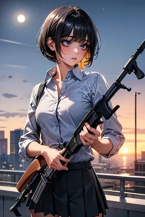 (((woman firing an automatic rifle:1.5、excluding sight,a detailed depiction of an automatic rifle:1.7))),synchronize your gaze a...