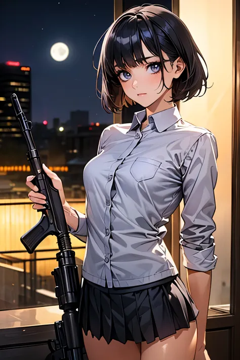 (((woman firing an automatic rifle:1.5、excluding sight,a detailed depiction of an automatic rifle:1.7))),synchronize your gaze a...