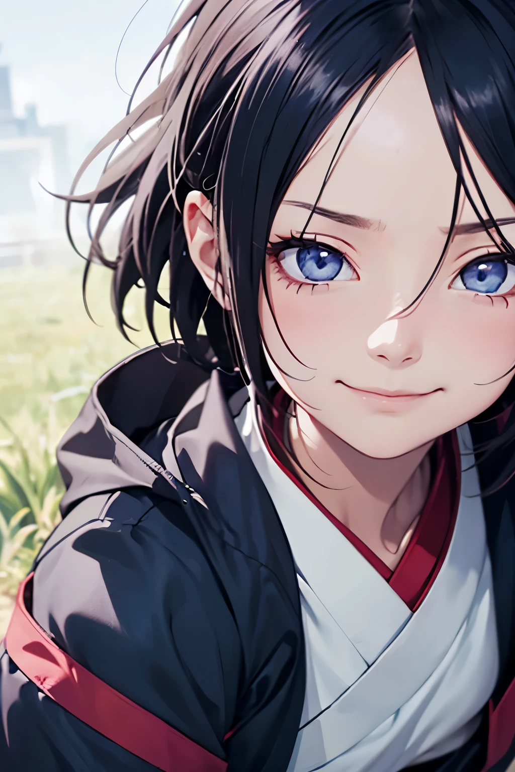 2d, _todler_, {{6 years old}}, RPG character in Naruto alternative universe by Masashi Kishimoto, specially in hyuga clan; Appearance base is Wraith from Apex Legends, {{with byakugan-soft lilac eyes}}, kind and soft expression making her look swwet; joyfull, short and dark hair (with shades of dark blue); artwork in modern Japanese animation style, 8k high definition quality, masterpiece, {{high detailed eyes}}, grain filter, high resolution, extremely detailed, portrait, Anatomically accurate, girly reddish cheeks; (highest quality:1.3), {{dutch angle}}, {{smiling todler}}, {{inocent}} ((byakugan)), ((child)), soft expression, kind expression, Traditional Hyuuga outfit, ((byakugan))