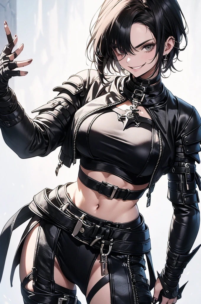 mulher jovem,short black hair , badass , full ancient armor,coxas torneadas,Evil Smile
