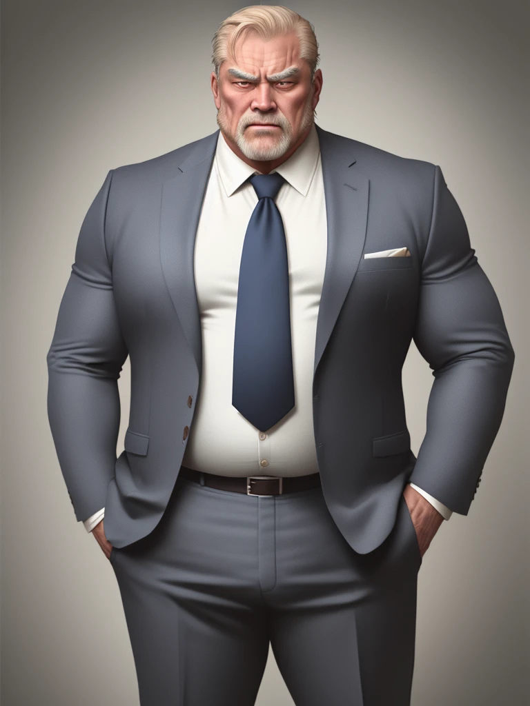 old man standing wearing suit, muscle body,daddy,bara type,fat - SeaArt AI